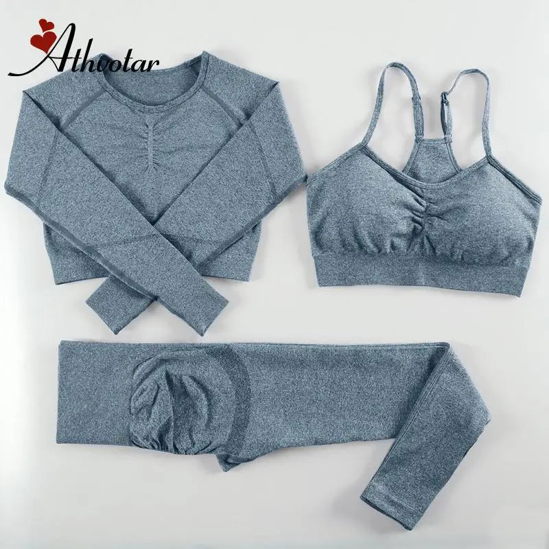 2/3 Piece Set Women Fitness Set Seamless Gym Clothing Sports Crop Top High Waist Leggings Jogging Tracksuit Gym Yoga Se