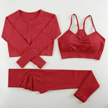 2/3 Piece Set Women Fitness Set Seamless Gym Clothing Sports Crop Top High Waist Leggings Jogging Tracksuit Gym Yoga Se