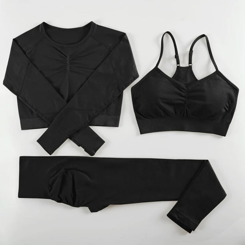 2/3 Piece Set Women Fitness Set Seamless Gym Clothing Sports Crop Top High Waist Leggings Jogging Tracksuit Gym Yoga Se